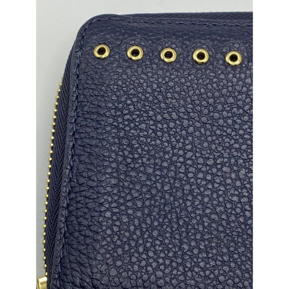 Michael Kors Navy Leather Wristlet Wallet With Gold Stud Detailing & Zipper Clos - Picture 3 of 13